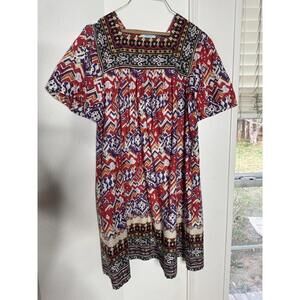 National Since 1952 Patio House Dress Muumuu Red Ikat Print Size Small 2 Pockets